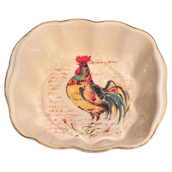 Sur La Table Rooster Script Italian Baking / Serving Bowl 10 3/4″ Ceramic Gallo - Picture 1 of 6